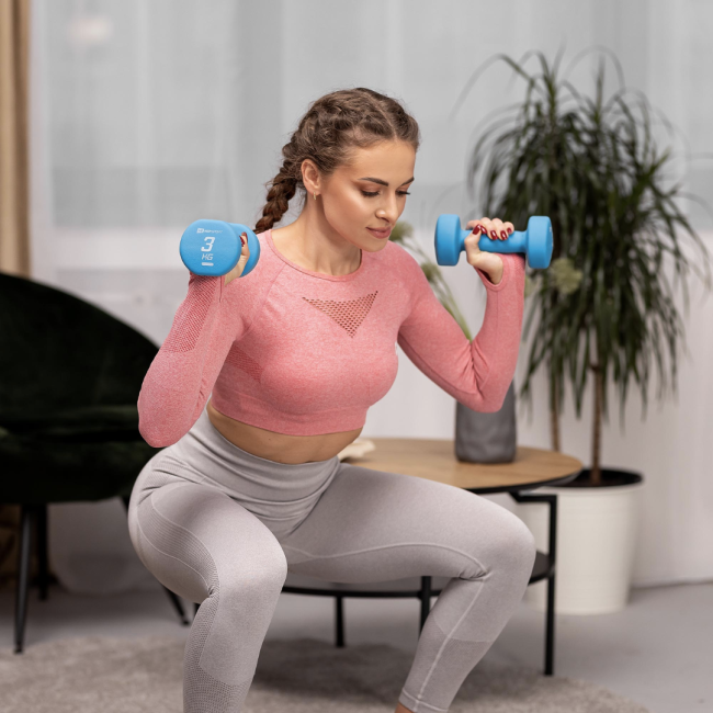 Набор круглых фитнес гантелей HS-V120DRS с подставкой 12кг разноцветные.