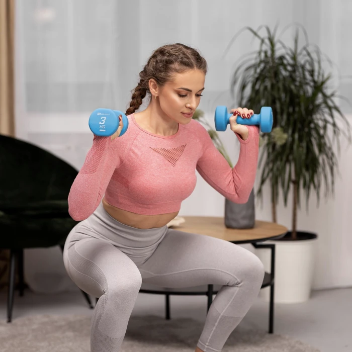 Набор круглых фитнес гантелей HS-V120DRS с подставкой 12кг разноцветные.