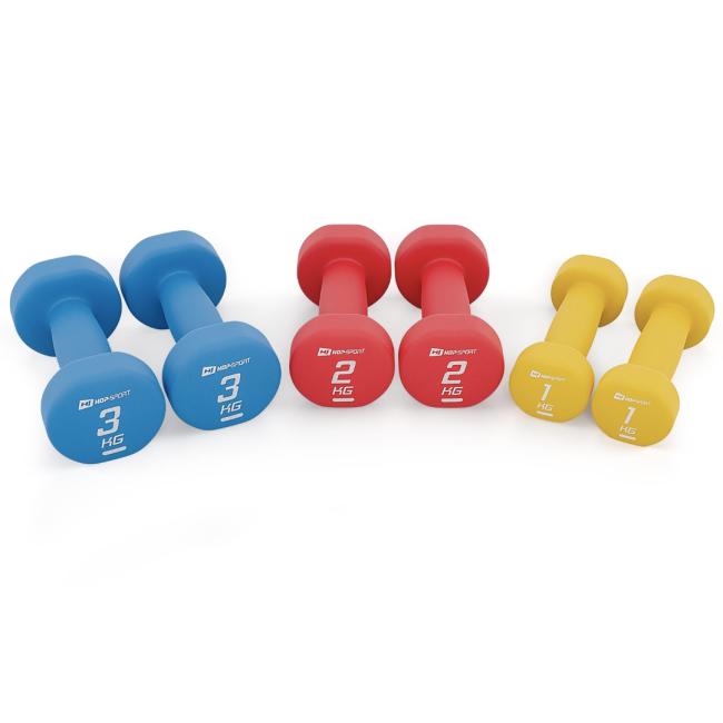 Набор круглых фитнес гантелей HS-V120DRS с подставкой 12кг разноцветные.