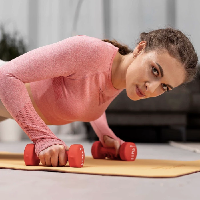 Набор круглых фитнес гантелей HS-V120DRS с подставкой 12кг разноцветные.