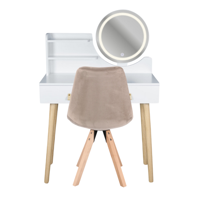 Туалетний столик Jumi Scandi LED + крісло Saida бежевий (шкіряні ручки)