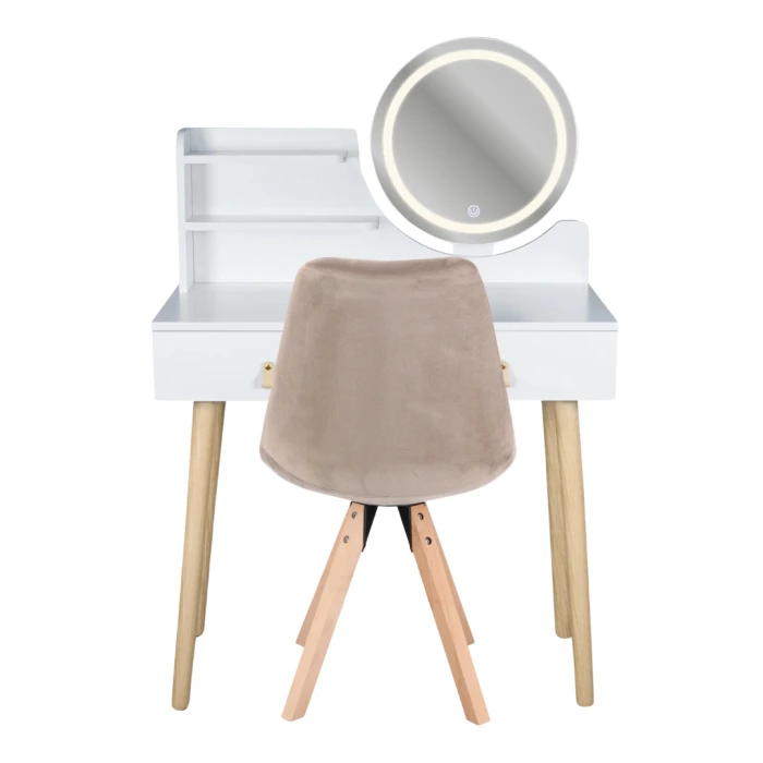 Туалетний столик Jumi Scandi LED + крісло Saida бежевий (шкіряні ручки)