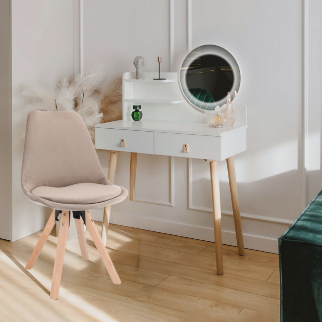 Туалетний столик Jumi Scandi LED + крісло Saida бежевий (шкіряні ручки)