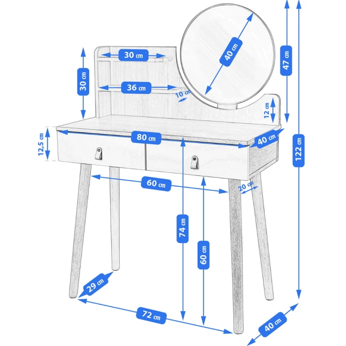 Туалетний столик Jumi Scandi LED + крісло Saida бежевий (шкіряні ручки)