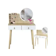 Туалетний столик Jumi Scandi з шухлядами, шкіряні ручки, світлий бук