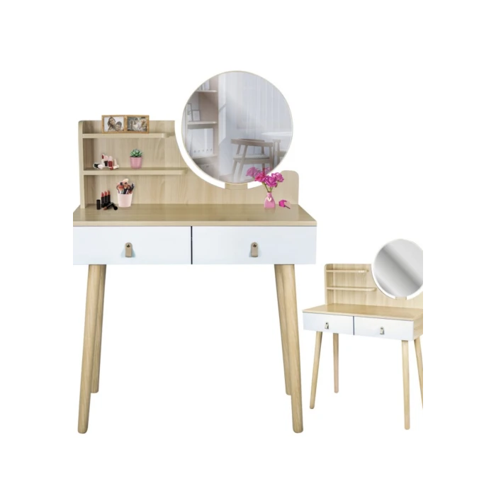 Туалетний столик Jumi Scandi з шухлядами, шкіряні ручки, світлий бук