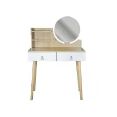 Туалетний столик Jumi Scandi з шухлядами, шкіряні ручки, світлий бук