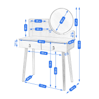 Туалетний столик Jumi Scandi з шухлядами, шкіряні ручки, світлий бук