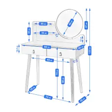 Туалетний столик Jumi Scandi з шухлядами, шкіряні ручки, світлий бук