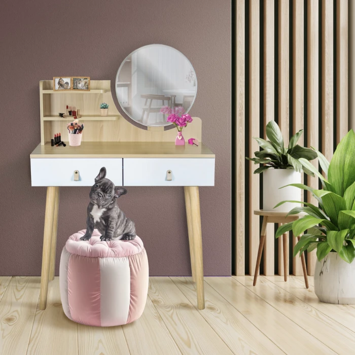 Туалетний столик Jumi Scandi з шухлядами, шкіряні ручки, світлий бук