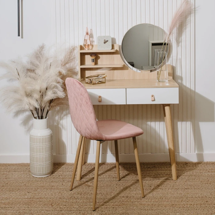 Туалетний столик Jumi Scandi з шухлядами, шкіряні ручки, світлий бук