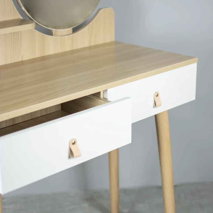 Туалетний столик Jumi Scandi з шухлядами, шкіряні ручки, світлий бук