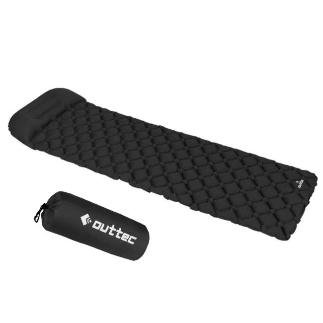 Надувной коврик Outtec 195х55х5см с подушкой черный.