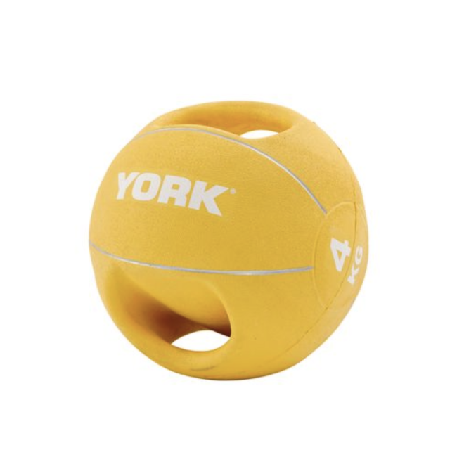 М'яч медбол 4кг York Fitness із двома ручками, жовтий