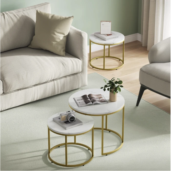 Комплект журнальних столиків Leobert Oreo круглі мармуровий з золотом