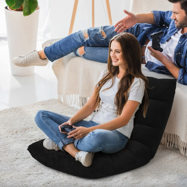 Кресло Costway Tiktok напольное с регулируемой спинкой черный