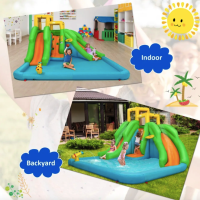 Надувний Аквапарк Costway Merlin з двома гірками (без вентилятора)