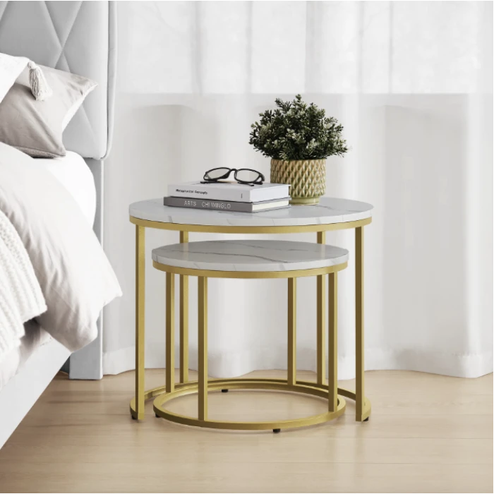 Комплект журнальних столиків Leobert Oreo круглі мармуровий з золотом