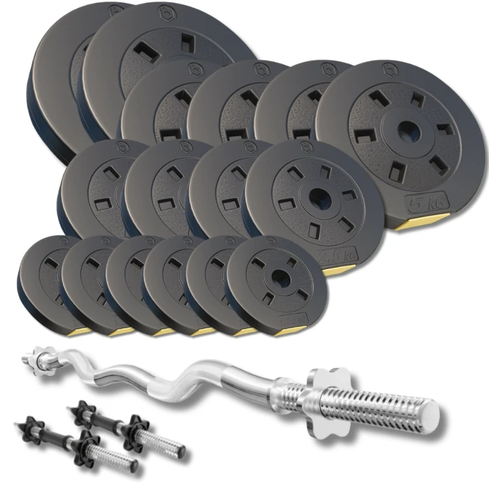 Набір зі штангою та гантелями Besport PowerPro 66кг з w-подібним грифом 120см