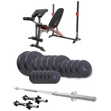 Набор Elitum Titan 69кг со скамьей HS-1095, штангой и гантелями.