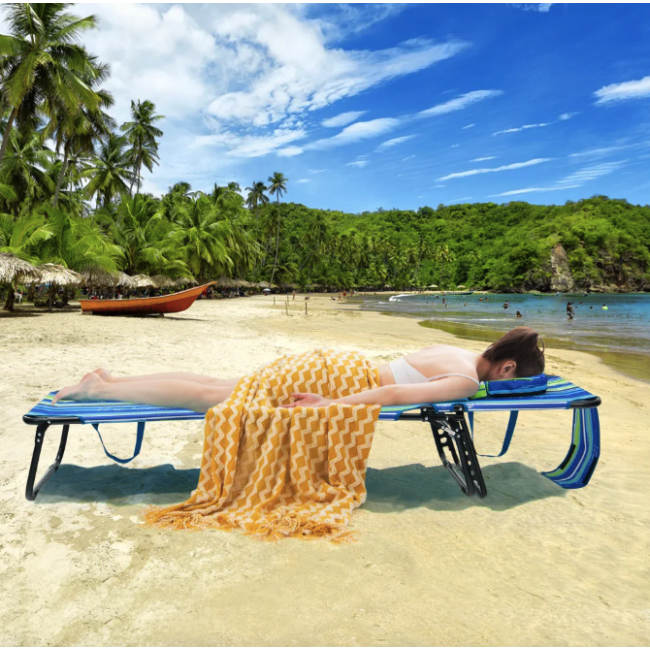 Шезлонг Costway Hanna раскладной с отверстием для лица сине-зеленый