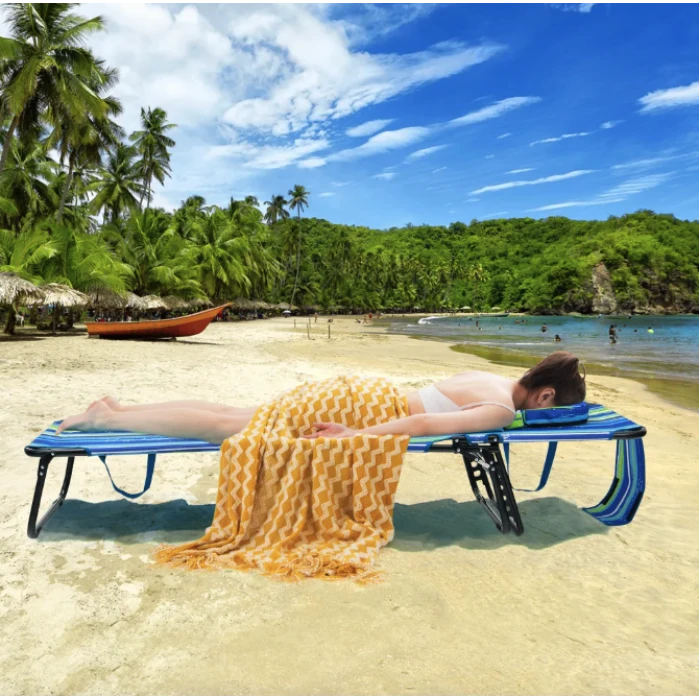 Шезлонг Costway Hanna раскладной с отверстием для лица сине-зеленый