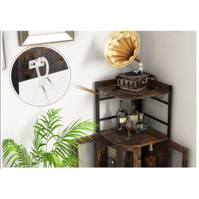 Стеллаж Costway Marvo барный с держателем бокалов в стиле Loft коричневый