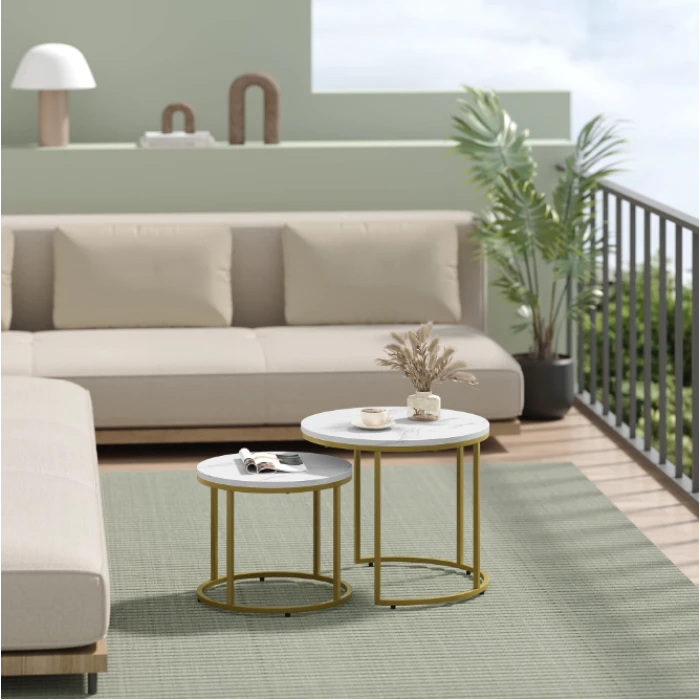 Комплект журнальних столиків Leobert Oreo круглі мармуровий з золотом