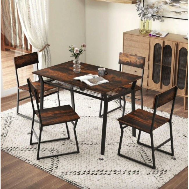 Комплект меблів Costway Merax обідній стіл з стільцями в стилі Loft коричневий