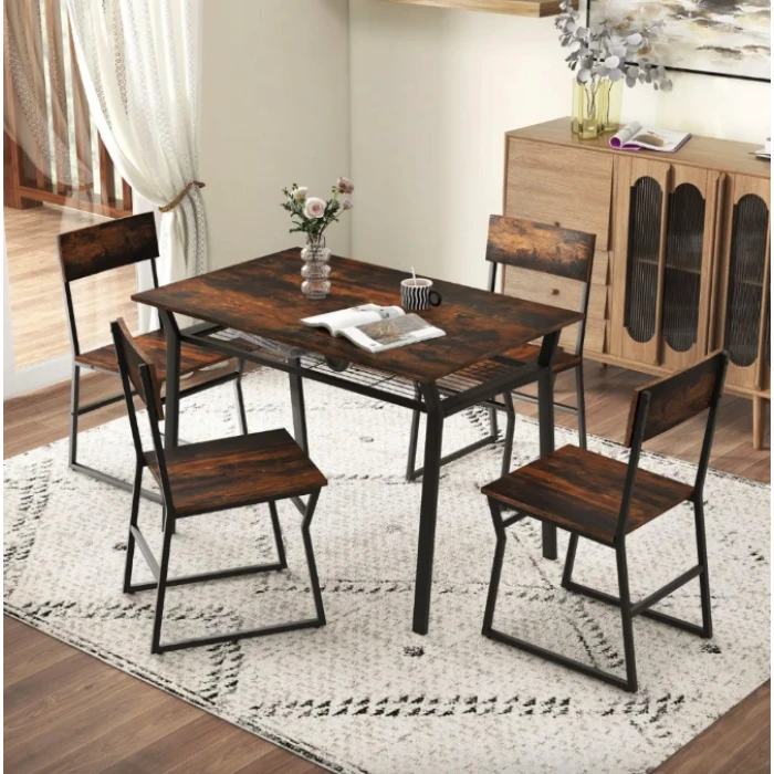 Комплект меблів Costway Merax обідній стіл з стільцями в стилі Loft коричневий