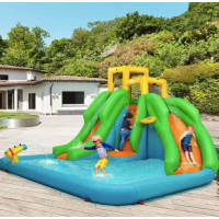 Надувний Аквапарк Costway Merlin з двома гірками (без вентилятора)