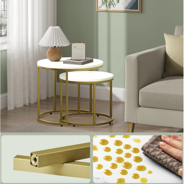 Комплект журнальних столиків Leobert Oreo круглі мармуровий з золотом