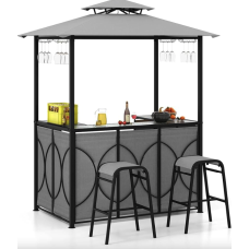 Комплект Costway Naro с грилем и 2 барными стульями серый