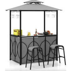 Комплект Costway Naro з грилем і 2 барними стільцями сірий