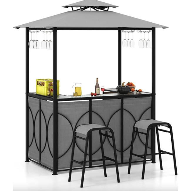 Комплект Costway Naro с грилем и 2 барными стульями серый