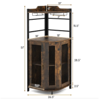 Стелаж Costway Marvo барний з тримачем келихів в стилі Loft коричневий