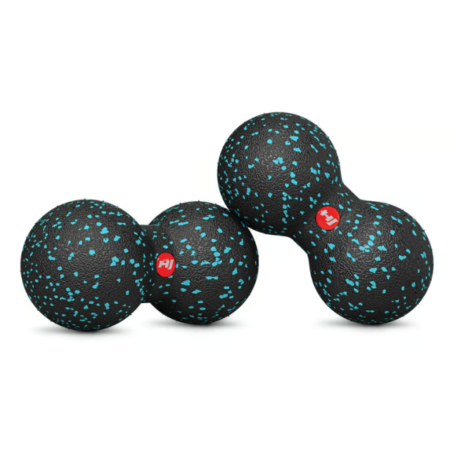 Масажний м'яч подвійний EPP 80 мм Hop-Sport HS-D008MB чорно-блакитний