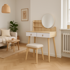 Туалетный столик Jumi Scandi с ящиками, кожаные ручки, светлый бук.