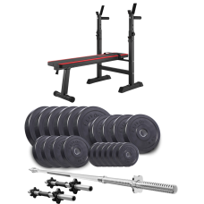 Набор Elitum Titan 109кг со скамьей HS-1080, штангой и гантелями.