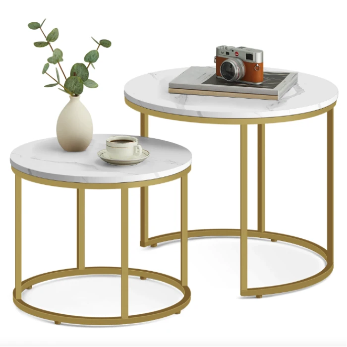Комплект журнальних столиків Leobert Oreo круглі мармуровий з золотом