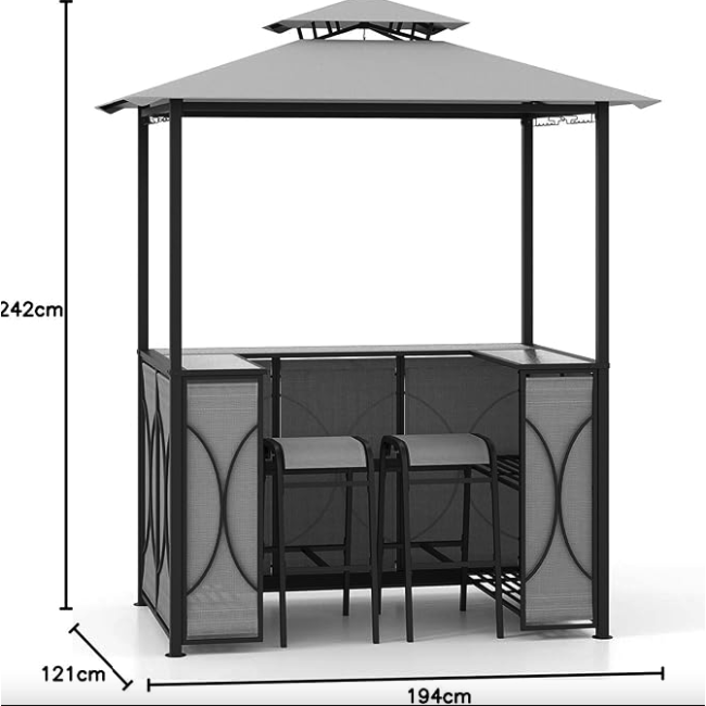 Комплект Costway Naro с грилем и 2 барными стульями серый