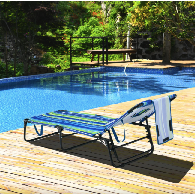 Шезлонг Costway Hanna раскладной с отверстием для лица сине-зеленый