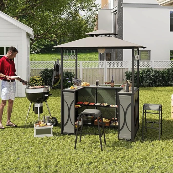 Комплект Costway Naro з грилем і 2 барними стільцями сірий