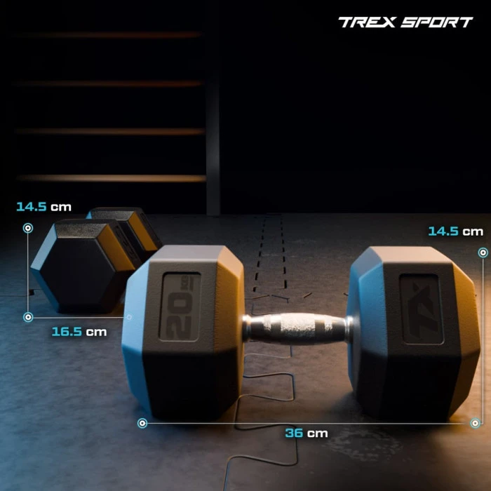 Гантеля шестигранная прорезиненная TX-200RD Trex Sport 20кг