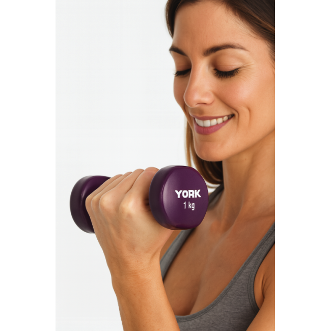 Гантели для фитнеса виниловые круглые York Fitness 2х1кг фиолетовый