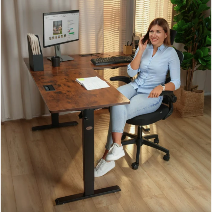 Комп'ютерний кутовий стіл Di Volio Montaro з регульованою висотою коричневий