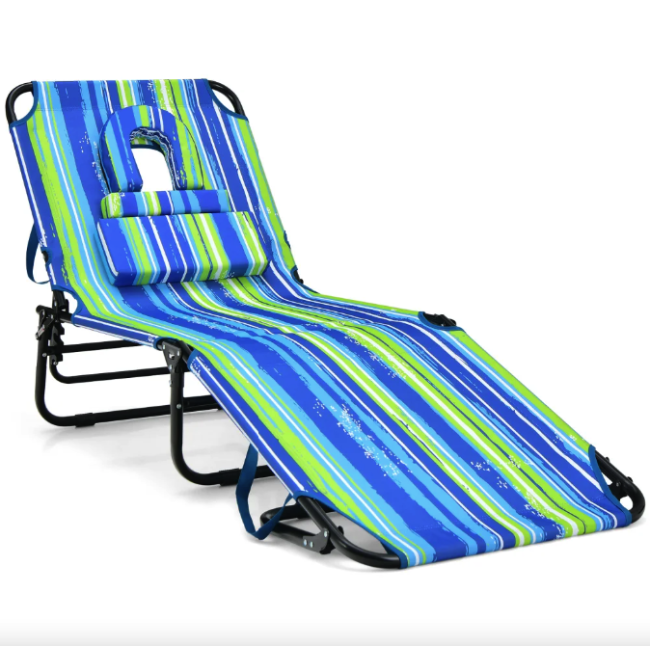 Шезлонг Costway Hanna раскладной с отверстием для лица сине-зеленый