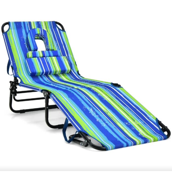 Шезлонг Costway Hanna раскладной с отверстием для лица сине-зеленый