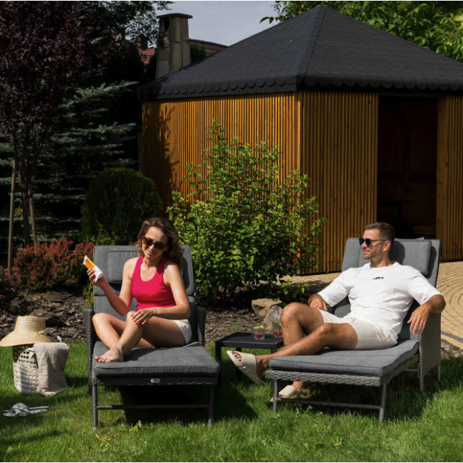 Садовый шезлонг Di Volio Breso из серого ротанга