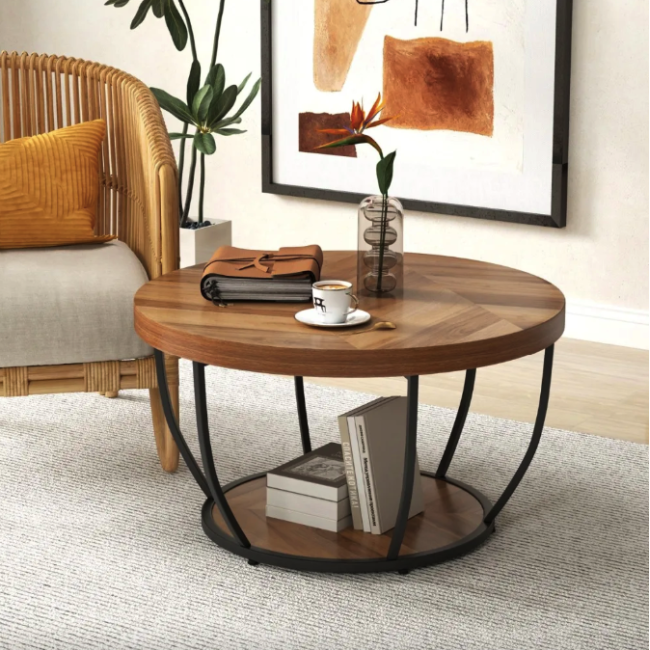 Журнальный столик Costway Leo с металлическим основанием в стиле Loft